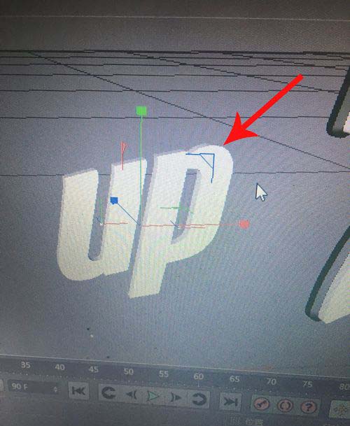 Cinema 4D缩放工具特写：三轴交汇处白色菱形控点被红色箭头清晰标注，周围环绕X/Y/Z三色正方形手柄