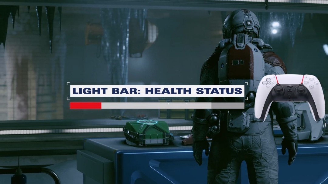 《星空》PS5版DualSense手柄特写：扳机键正模拟飞船推进器压力，掌心区域呈现微光脉动触觉反馈效果