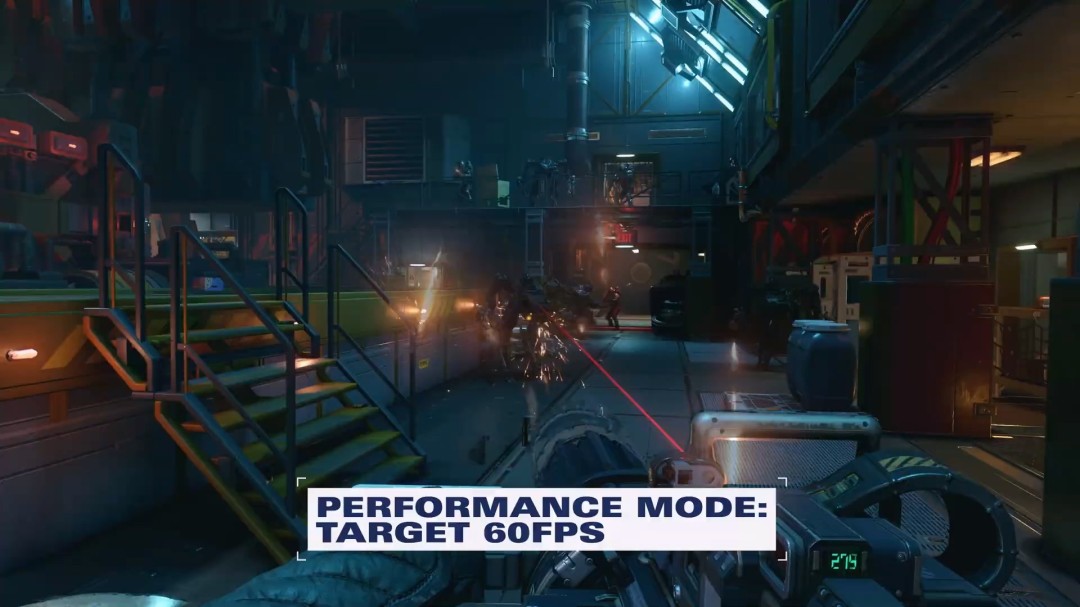 《星空》4K/60FPS对比示意图：左半屏为Pro画质模式下星港建筑群的精细材质与全局光照，右半屏为Pro性能模式下舰船编队高速机动的流畅轨迹