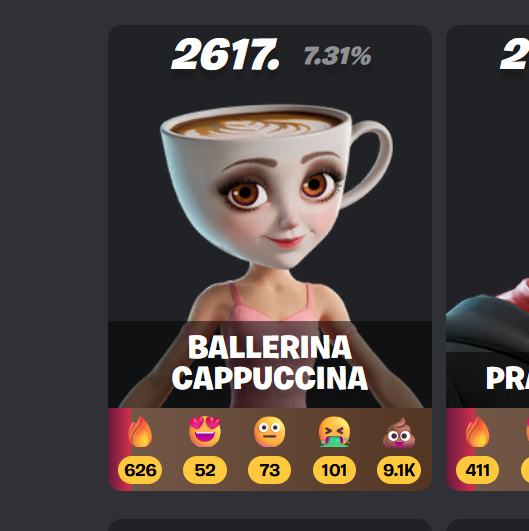 Fortnite.GG网站皮肤评分排行榜局部截图：‘芭蕾舞者卡普奇娜’高亮显示在榜单最底部，评分栏红色警示醒目，旁标注‘#1 Lowest Rated Skin’