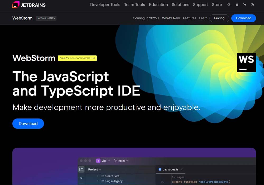 WebStorm下载页面截图：清晰标注Windows/macOS/Linux三平台选项，右侧显示最新版本号2024.3.3及发布日期