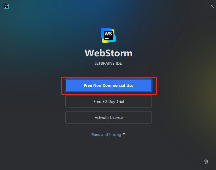许可证选择界面：左侧高亮显示'Free for Non-Commercial Use'卡片，右侧为付费订阅选项