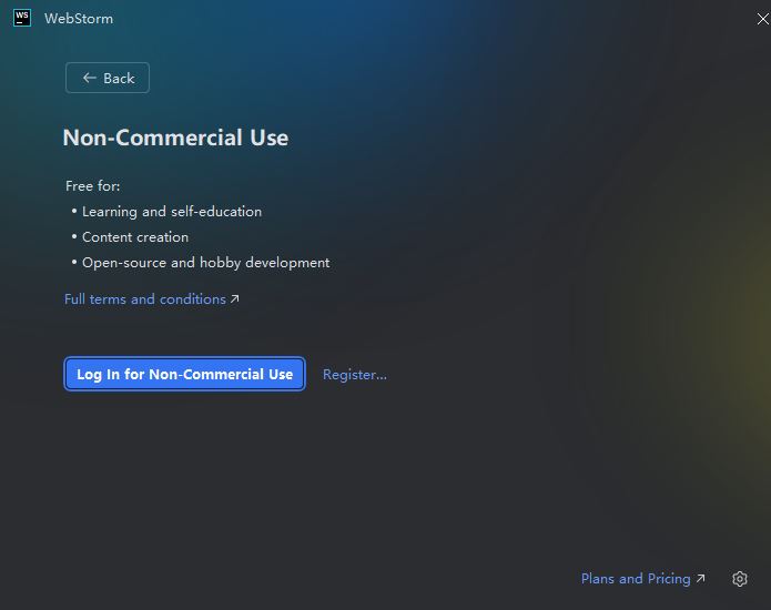 协议确认弹窗：双栏对比显示免费版与商业版条款差异，底部'Agree and Continue'按钮呈蓝色高亮