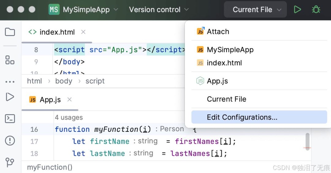 WebStorm运行配置编辑界面，JavaScript Debug类型配置窗口中URL字段填写为http://localhost:3000，Chrome浏览器选项被选中