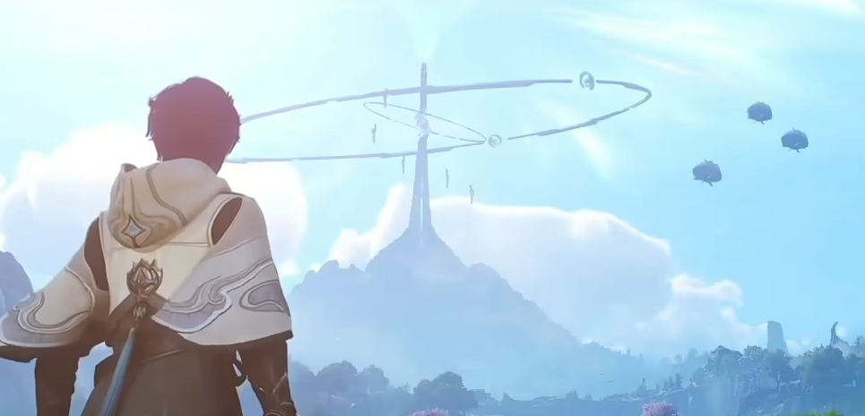 角色骑乘金色神鸟坐骑飞跃峡谷的动态场景，下方UI显示‘流之结晶自动拾取+50%’浮动提示