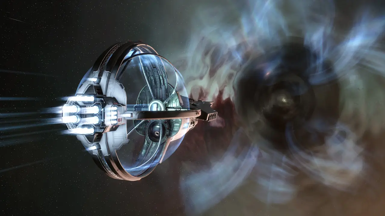 玩家视角实机画面：一艘新手常用护卫舰平稳停靠在安全区空间站旁，远处星云柔和，UI右下角清晰显示绿色‘SECURE ZONE’状态标识