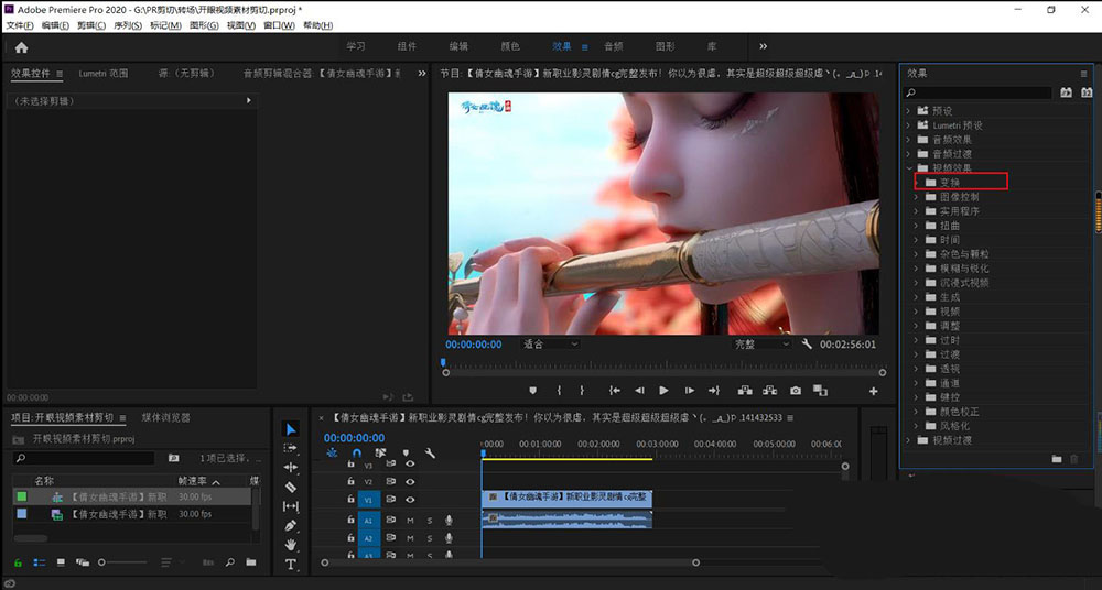节目监视器中显示裁剪后的视频画面，边缘被整齐遮蔽，主体人物居中突出，画幅比例明显收窄