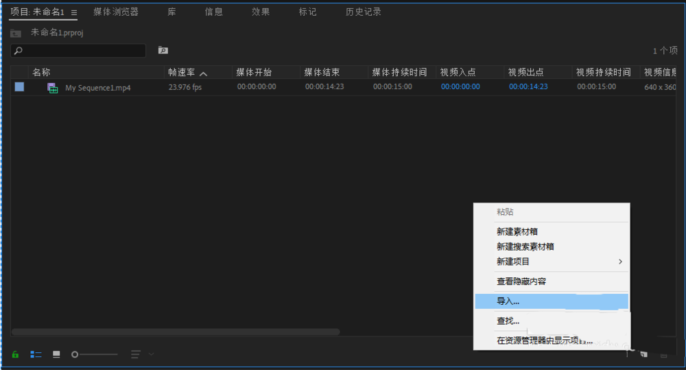 Premiere 2019主界面截图：左侧媒体浏览器显示待导入视频缩略图，中央时间轴已加载一段高清片段