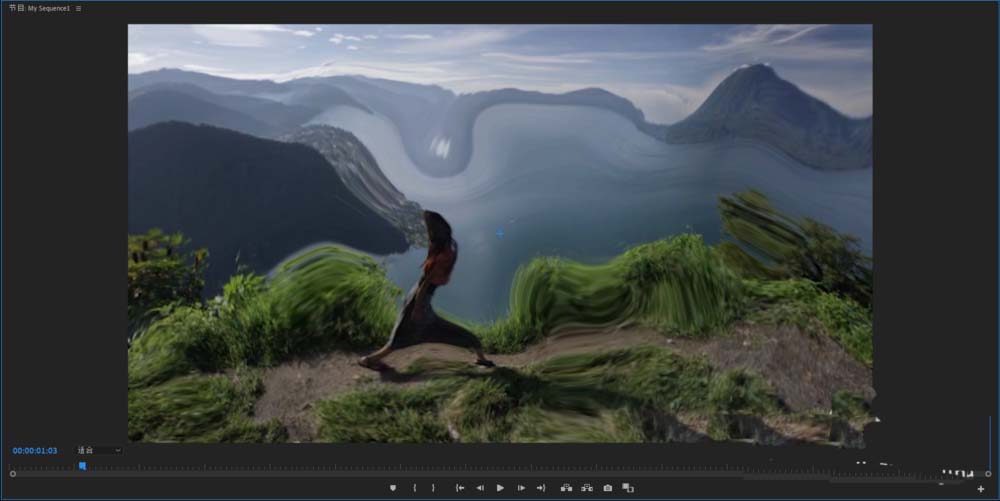 左右分屏对比图：左图为原始视频帧，右图为应用湍流置换后的效果帧，右侧画面呈现细腻流动的液态扭曲纹理