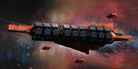 《星际猎人》天权级战列巡洋舰三维实机渲染图：银灰主色调舰体流线凌厉，舰首搭载双联装重型磁轨炮，侧舷展开环形能量护盾发生器，尾部推进阵列泛起幽蓝脉冲辉光，背景为星云密布的深空战场