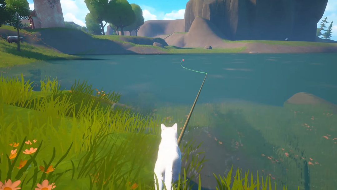 《猫模拟器》1.0版本全新UI界面展示图：主界面悬浮着毛茸茸的橘猫头像，背景是阳光洒落的森林空地，右下角醒目标注‘v1.0 REBIRTH’金色徽章